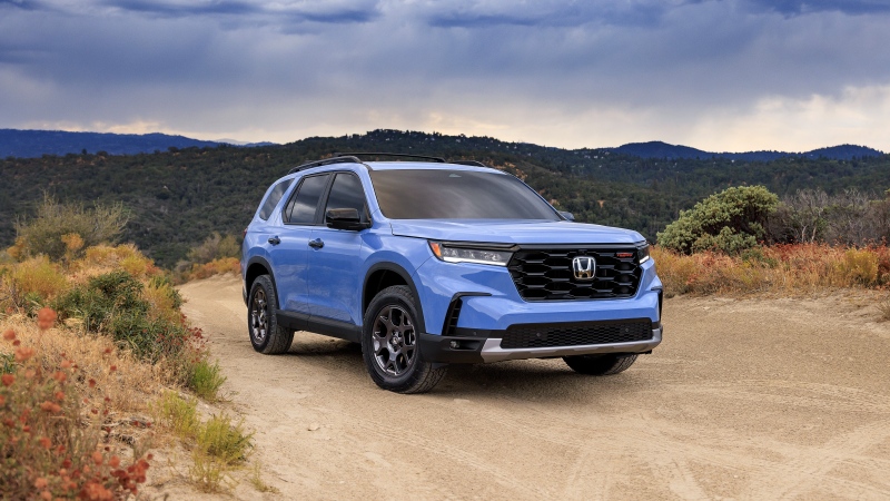 This photo provided by Honda shows the 2023 Honda Pilot, a midsize three-row SUV that was fully redesigned for the 2023 model year. (Courtesy of American Honda Motor Co. via AP)