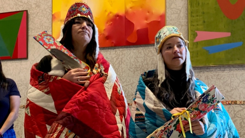 Fontaine and Smith took part in a drum circle at the event, and were presented with starblankets and gifts in recognition of their accomplishments and leadership in the community. (Source: Gary Robson, CTV News)
