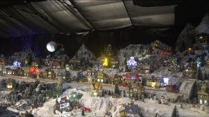 A miniature Christmas village on display at the Conexus Arts Centre. (Hallee Mandryk/CTV News)