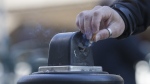 A man stubs out a cigarette in a public ashtray in Paris, France, on Oct. 1, 2015. (AP Photo/Jacques Brinon, File)