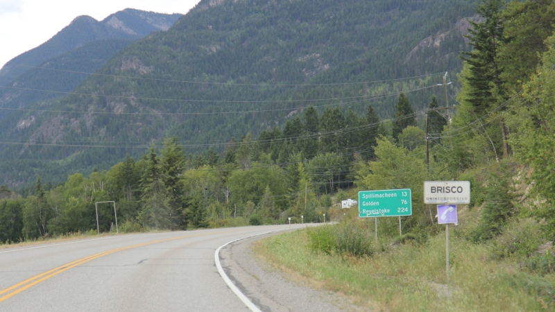 A road sign in Brisco, B.C., is seen in this photo uploaded to Wikimedia Commons by user Royalbroil under a Creative Commons Attribution-ShareAlike 4.0 International licence (https://creativecommons.org/licenses/by-sa/4.0/). CTV News has cropped the photo slightly.