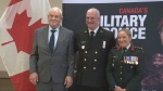 Lewis Pilgrim Sr. (left) and Lewis Pilgrim (middle) at the military ceremony in Halifax. (CTV Atlantic)