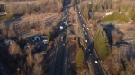 Highway 1 in Abbotsford is seen from above on Tuesday, Nov. 28, 2023. (CTV)