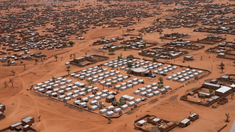 An aerial view shows a camp of internally displaced people in Djibo, Burkina Faso, May 26, 2022. (AP Photo/Sam Mednick, File)