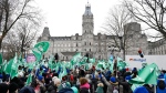 Thousands of people of the unions common front gathered to protest, Thursday, November 23, 2023 at the National Assembly in Quebec City. THE CANADIAN PRESS/Jacques Boissinot