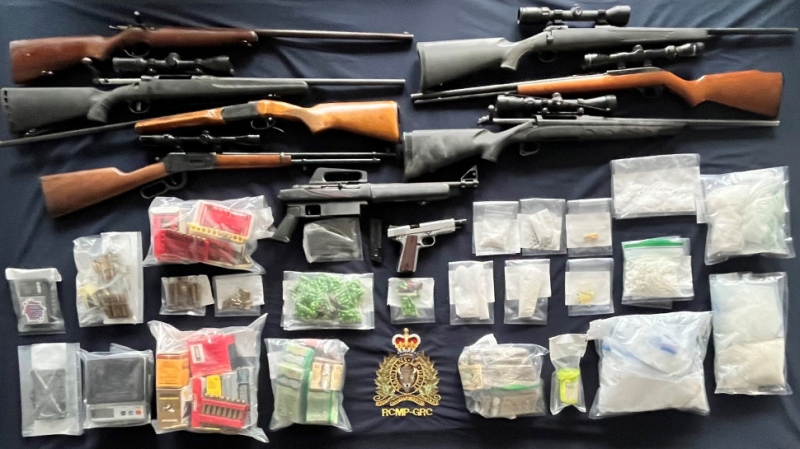 New Brunswick police say they seized several drugs and guns from a Sackville residence on Nov. 22, 2023. (Source: RCMP)