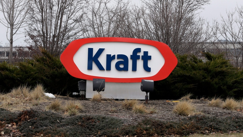 The Kraft logo appears outside of the headquarters on March 25, 2015, in Northfield, Ill. The Kraft Heinz Co. said Wednesday it’s bringing dairy-free macaroni and cheese to the U.S. for the first time. (AP Photo/Nam Y. Huh, File)