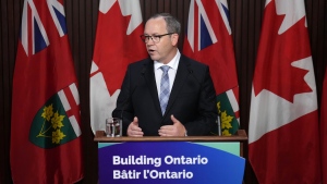 Doug Downey, Attorney General of Ontario holds a press conference at Queens Park in Toronto Tuesday, Oct. 24, 2023. THE CANADIAN PRESS/Nathan Denette 