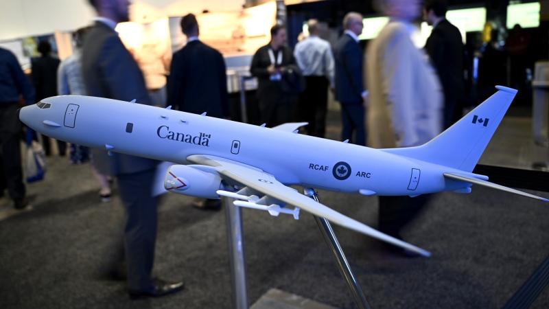 A scale model of the Boeing P8 Poseidon is seen at the CANSEC trade show in Ottawa, on Thursday, June 1, 2023. (THE CANADIAN PRESS/Justin Tang)