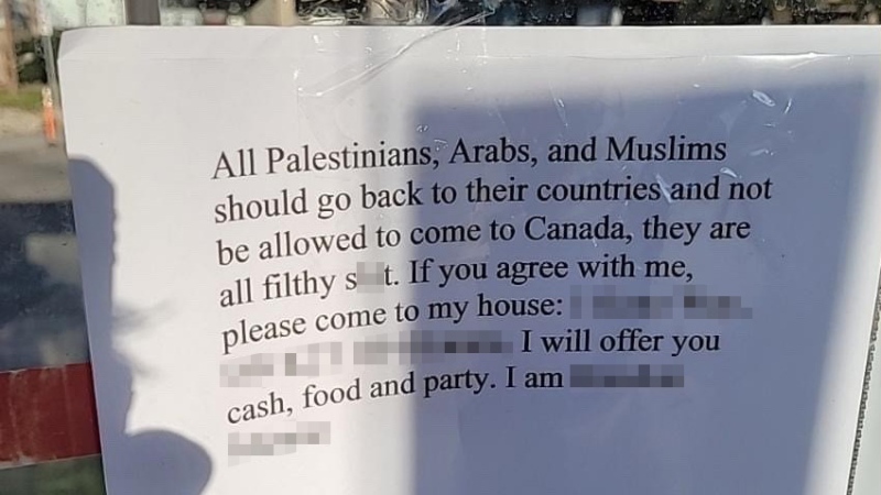 Police are investigating after anti-Palestinian posters were seen in South Keys (Viewer submission)