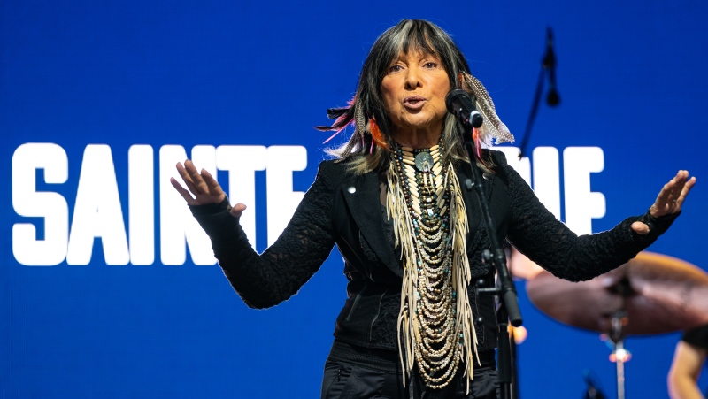 Buffy Sainte-Marie performs at the Toronto International Film Festival's kick off event in Toronto on Thursday, September 8, 2022. A CBC investigation has found a record of legendary musician Sainte-Marie’s birth certificate, other documents and details from family members who say she is not Indigenous. THE CANADIAN PRESS/Alex Lupul
