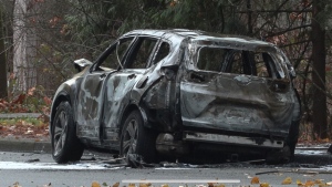 A burned-out vehicle found in the 8700 block of Maple Grove Crescent on Thursday, Nov. 30