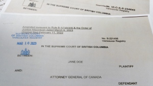 Lawsuits filed in British Columbia by two Canadian Security Intelligence Service surveillance officers are seen in this photograph. THE CANADIAN PRESS/Graeme Roy