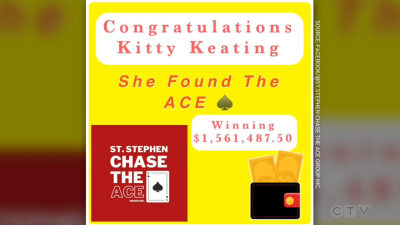  A Facebook photo from the St. Stephen Chase the Ace Group details Kitty Keating's winnings. (Source: St. Stephen Chase the Ace Group Inc./Facebook)