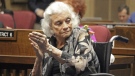 Former U.S. Supreme Court Justice Sandra Day O'Connor returns applause in the Senate chamber at the Capitol in Phoenix Wednesday, March 15, 2017.  (AP Photo/Bob Christie)