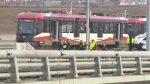 Emergency crews respond to a CTrain vs. vehicle collision on Friday, Dec. 1, 2023. 