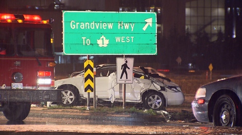 Two young people are dead and three others critically injured after an overloaded car crashed on Willingdon Avenue early Saturday morning. Feb. 27, 2010. (CTV)