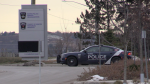 A police cruiser is parked at the Barrie Police Service detachment in Barrie, Ont. (CTV News/Mike Arsalides)