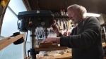 Lynndon Franz works in his workshop in View Royal, B.C. (CTV)