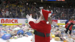Fans at the Edmonton Oil Kings game Friday tossed thousands of stuffed toys onto the ice for families in need this holiday season. (Galan McDougall/CTV News Edmonton)