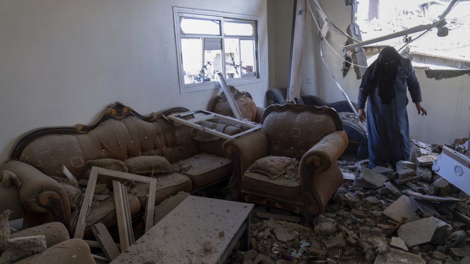 a damaged house following Israeli airstrikes