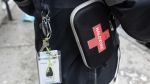 Rosalie, with the EMMIS street intervention team, carries Naloxone, an overdose drug, during her rounds Monday, October 23, 2023 in Montreal. (THE CANADIAN PRESS/Ryan Remiorz)