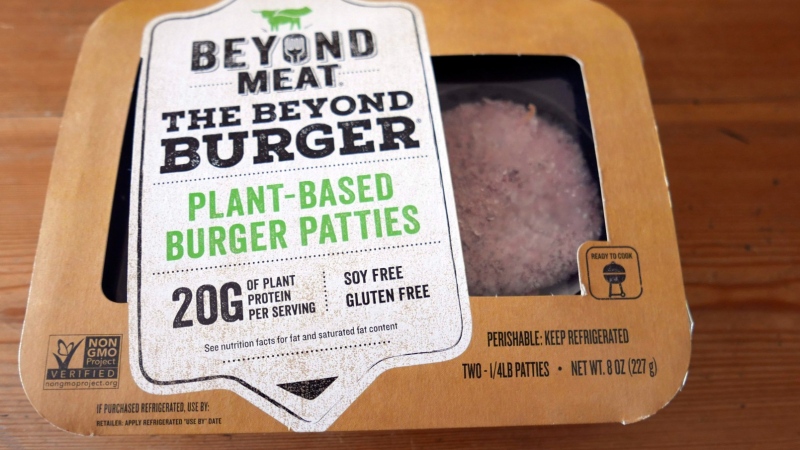 A package of meatless burgers are seen in Orlando, Fla., on June 26, 2019. THE CANADIAN PRESS/AP, John Raoux