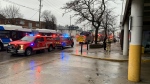 London, Ont. fire crews are on scene of a high-rise fire at 205 Oxford St. E. on Dec. 3, 2023. (Bryan Bicknell/CTV News London) 