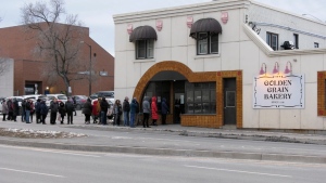 Customers started lining up at 7 a.m. on Sunday — one hour before Golden Grain Bakery was due to open for its last day. (Angela Gemmill/CTV News Northern Ontario)