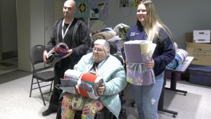 Sudbury’s Northern Initiative for Social Action or NISA has supplied more than 50 homemade quilts to be distributed to the homeless population in Greater Sudbury. (Angela Gemmill/CTV News Northern Ontario)