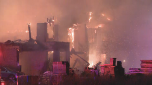 A large fire in Burlington, Ont. can be seen just after 5 a.m. on Monday morning.