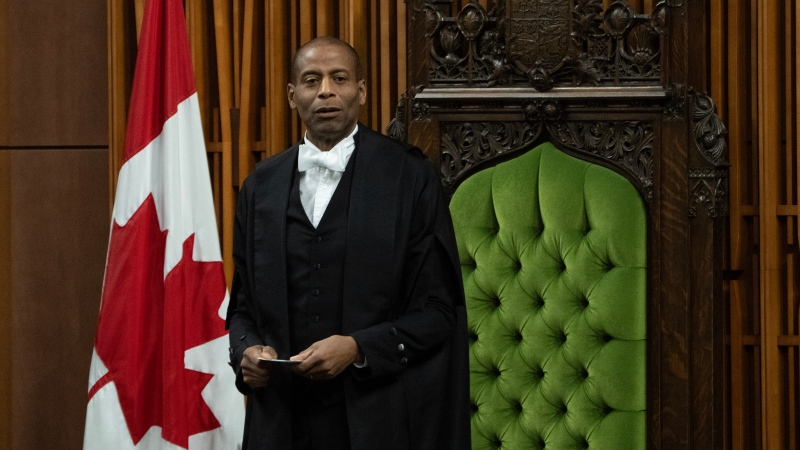 Speaker of the House of Commons Greg Fergus rises during Question Period, Thursday, November 23, 2023 in Ottawa. THE CANADIAN PRESS/Adrian Wyld