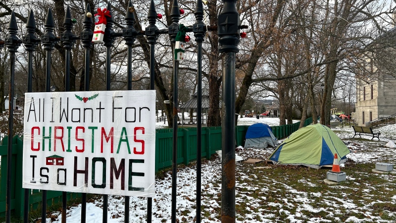 As homeless encampments spread across Canada, advocates say programs that find vulnerable people a spot in low-income or supportive housing are completely full. A tent is shown in an encampment in front of the Colonial Building in St. John's, Friday, Dec. 1, 2023. (THE CANADIAN PRESS/Sarah Smellie)
