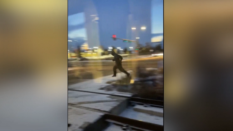 The driver in a crash with a Southeast Valley Line LRT train on Dec. 4, 2023, was captured running away from the scene by an LRT rider. (Credit: Dawn) 