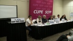 CUPE union leaders address reporters on Monday, December 4, 2023. (CTV/Laura Brown)