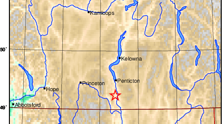 The approximate location of the Monday, Dec. 4 earthquake in B.C. (Earthquakes Canada)