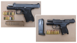 Images of two handguns and ammunition seized by Edmonton police in November 2023 following the arrests of two men. Both have been charged with a number of firearms offences. (Credit: Edmonton Police Service)