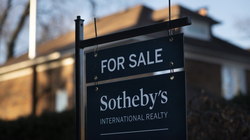 Greater Toronto home sales fell six per cent last month compared with November 2022 as high borrowing costs and uncertain economic conditions  persisted, despite an influx in new listings. A real estate sale sign is shown in a west-end Toronto neighbourhood Saturday, March 7, 2020. THE CANADIAN PRESS/Graeme Roy
