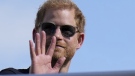 Prince Harry, The Duke of Sussex, waves during the Formula One U.S. Grand Prix auto race at Circuit of the Americas, Sunday, Oct. 22, 2023, in Austin, Texas. (AP Photo/Nick Didlick)