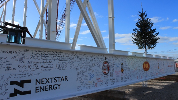 "Topping Out” ceremony held to commemorate the last structural steel beam raised in construction of NextStar EV battery plant in Windsor, Ont., on Tuesday, Dec. 19, 2023. (Source: Stellantis)