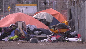 A homeless encampment in downtown Edmonton on Dec. 27, 2023. (CTV News Edmonton)