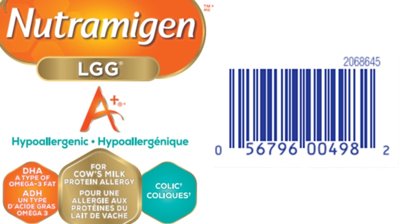 The Canadian Food Inspection Agency is warning 561-gram containers of Enfamil's Nutramigen A+ LGG Hypoallergenic Infant Formula with the UPC codes 0 56796 00498 2 and 0 56796 00498 5 may be contaminated with a pathogen called Cronobacter sakazakii. (Canadian Food Inspection Agency)