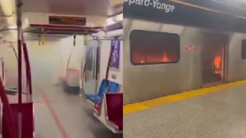 A fire engulfed a subway train in Toronto Sunday afternoon and Toronto Fire says it is due to the failure of a lithium ion battery pack used in an electric bike. (X / JOE_WARMINGTON)