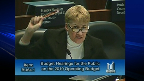 Toronto Counc. Paula Fletcher is seen in this video image yelling at a constituent for his remarks on the 2010 budget proposal. She later apologized for her outburst.