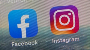 FILE - This photo shows the mobile phone app logos for, from left, Facebook and Instagram in New York, Oct. 5, 2021. (AP Photo/Richard Drew, file)