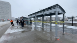 A temporary shelter being installed at Tunney's Pasture Station. Jan. 16, 2024. (Dave Charbonneau/CTV News Ottawa)