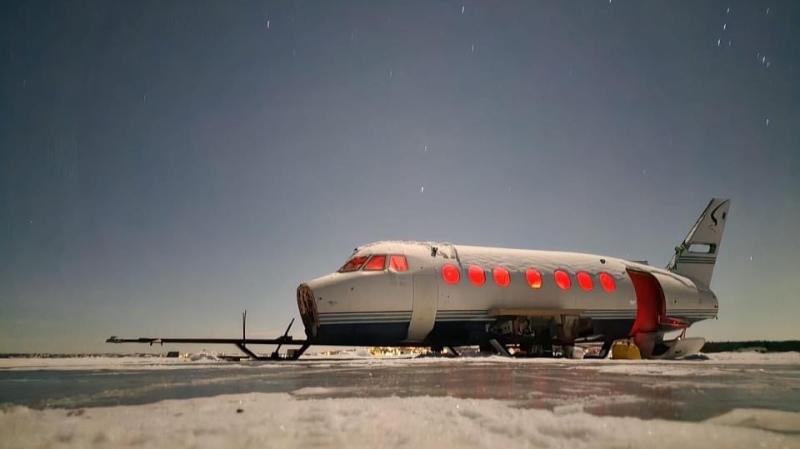 Lee Saretsky and his friends turned a gutted aircraft into a ice fishing shack on Last Mountain Lake. (Courtesy: Lee Saretsky)