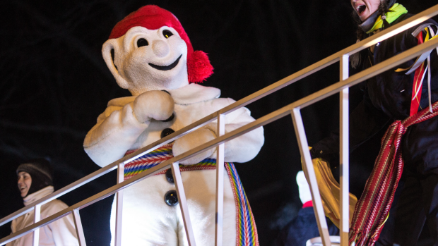 Quebec Winter Carnival's official mascot, "Le Bonhomme Carnival" (Carnival Man). (Photo by ALEXIS AUBIN/AFP via Getty Images)