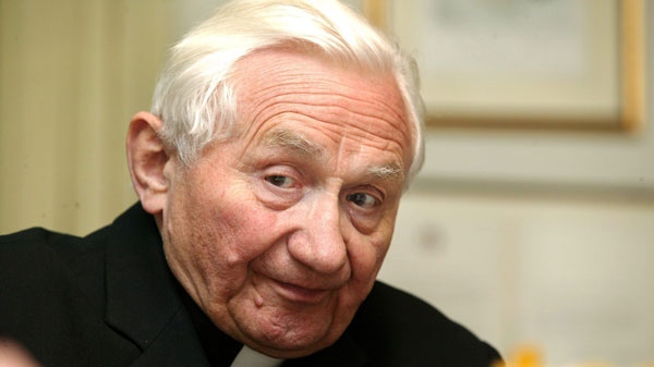 In this April 20, 2005 file photo, Georg Ratzinger, brother of Pope Benedict XVI, gives interviews in Regensburg, southern Germany. The Regensburg Diocese says a former member claims he was abused while singing with Germany's leading Roman Catholic boy' choir that was led for 30 years by the brother of Pope Benedict XVI. (AP Photo/Uwe Lein,File)