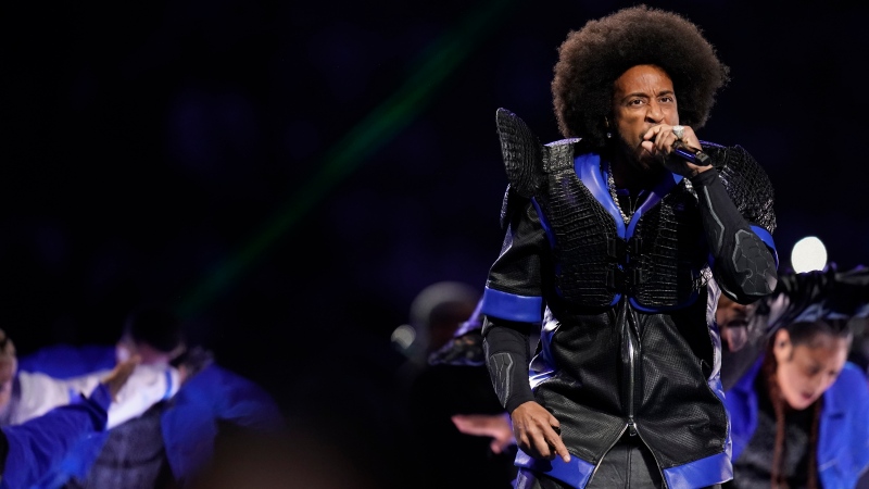 Ludacris performs during halftime of the NFL Super Bowl 58 football game Sunday, Feb. 11, 2024, in Las Vegas. (AP Photo/Steve Luciano)